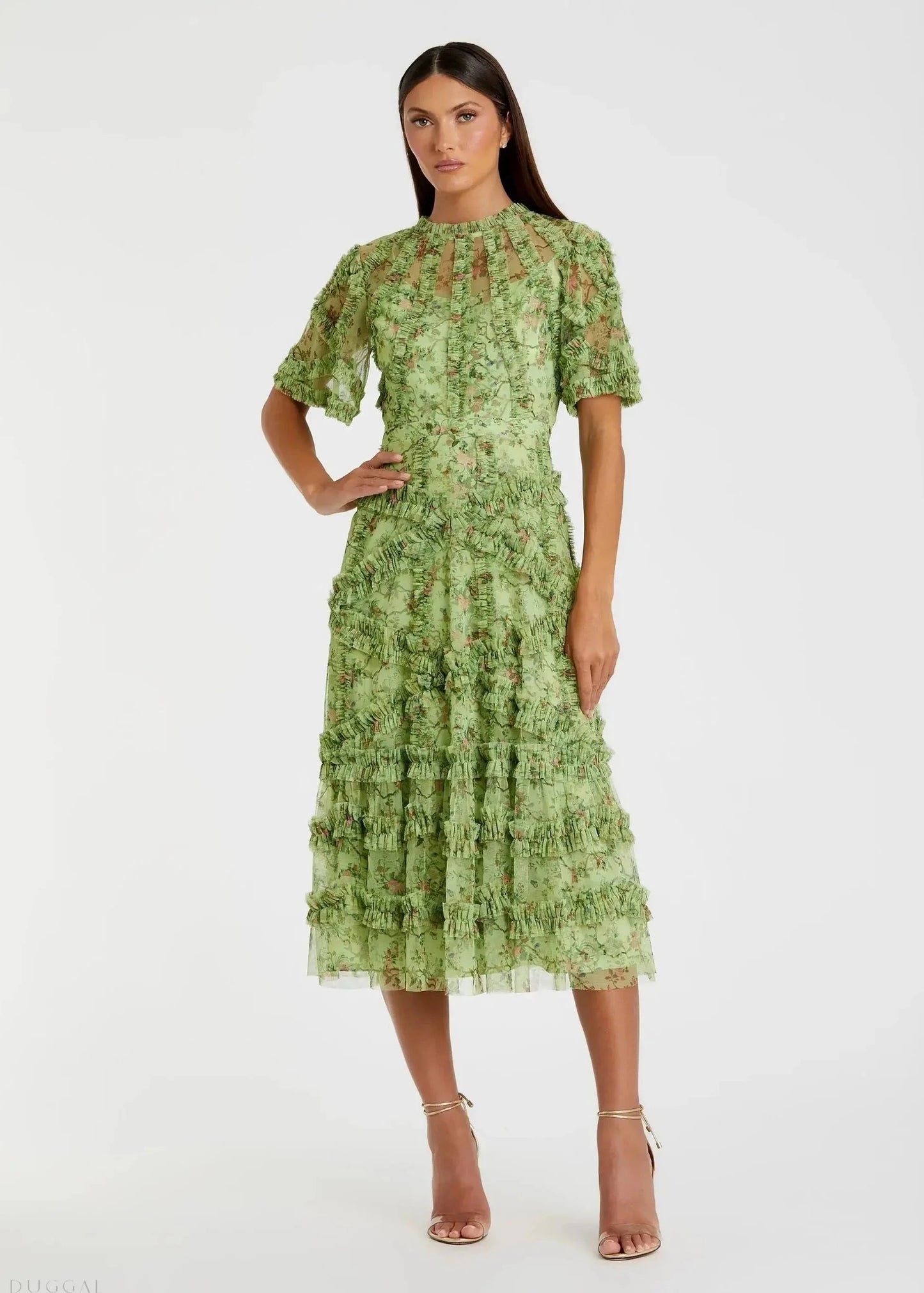 Floral Midi Dress with Ruffle Detailing