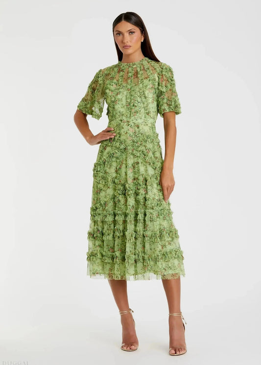 Floral Midi Dress with Ruffle Detailing