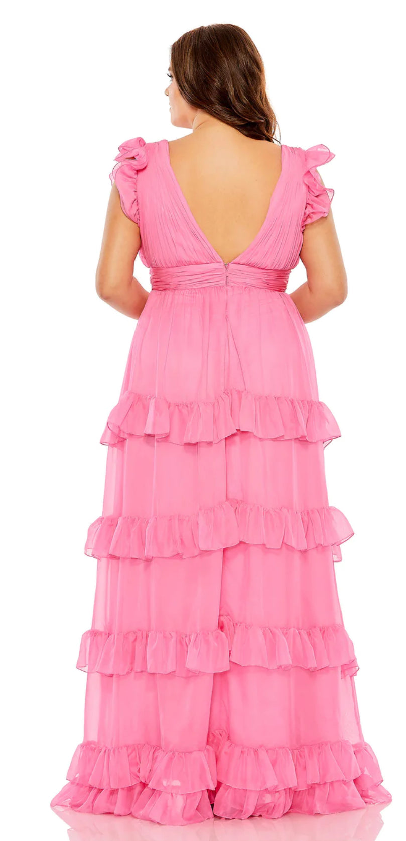 Tiered V-Neckline Ruffle Gown