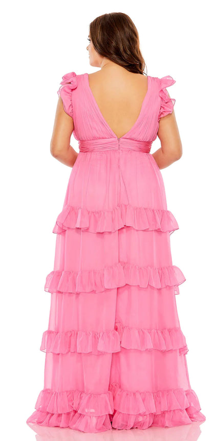 Tiered V-Neckline Ruffle Gown