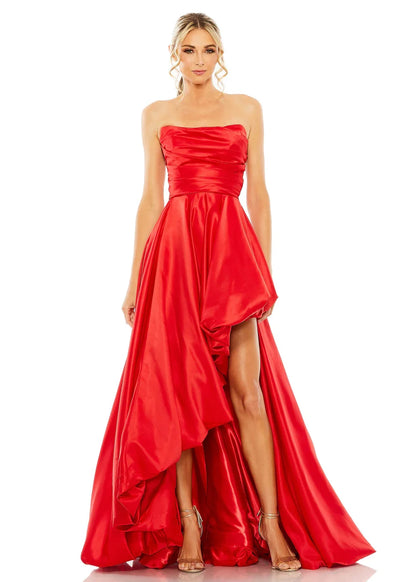 Asymmetrical High Low Strapless Ruched Gown