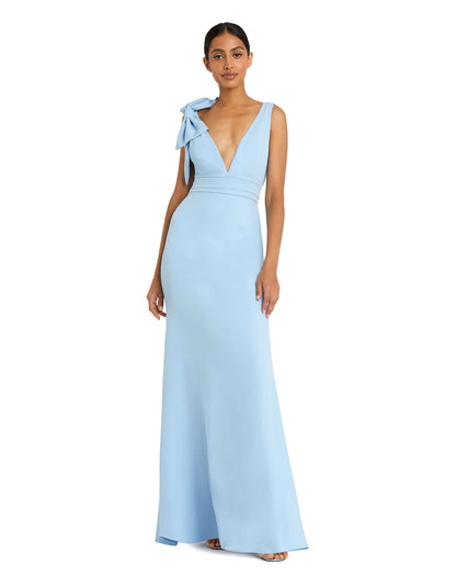SLEEVELESS V NECK BOW DETAIL MERMAID GOWN