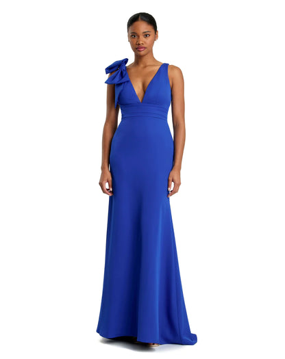 SLEEVELESS V NECK BOW DETAIL MERMAID GOWN