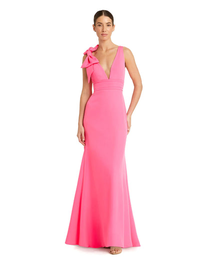 SLEEVELESS V NECK BOW DETAIL MERMAID GOWN