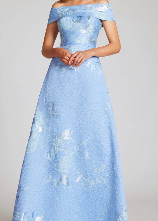 Large Floral Pattern Jacquard Off the Shoulder Gown