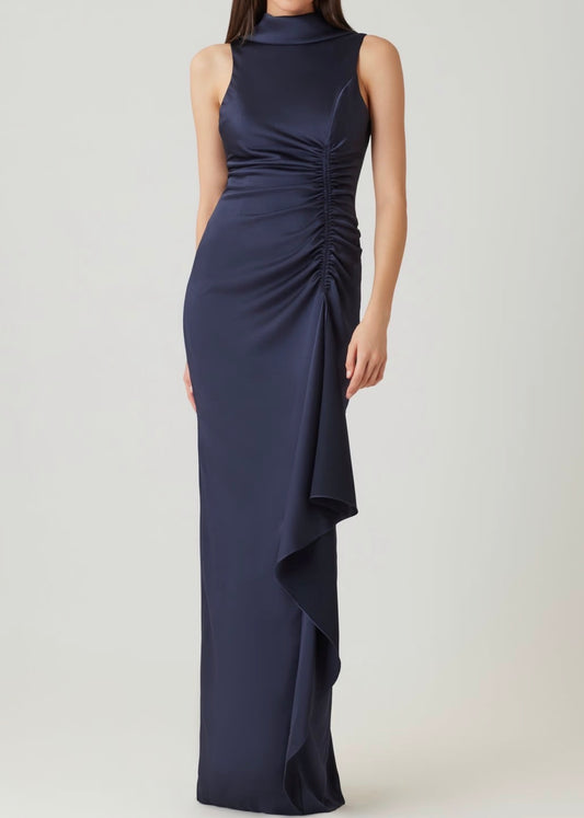 Charmeuse Roll Neck Ruched Waist Gown