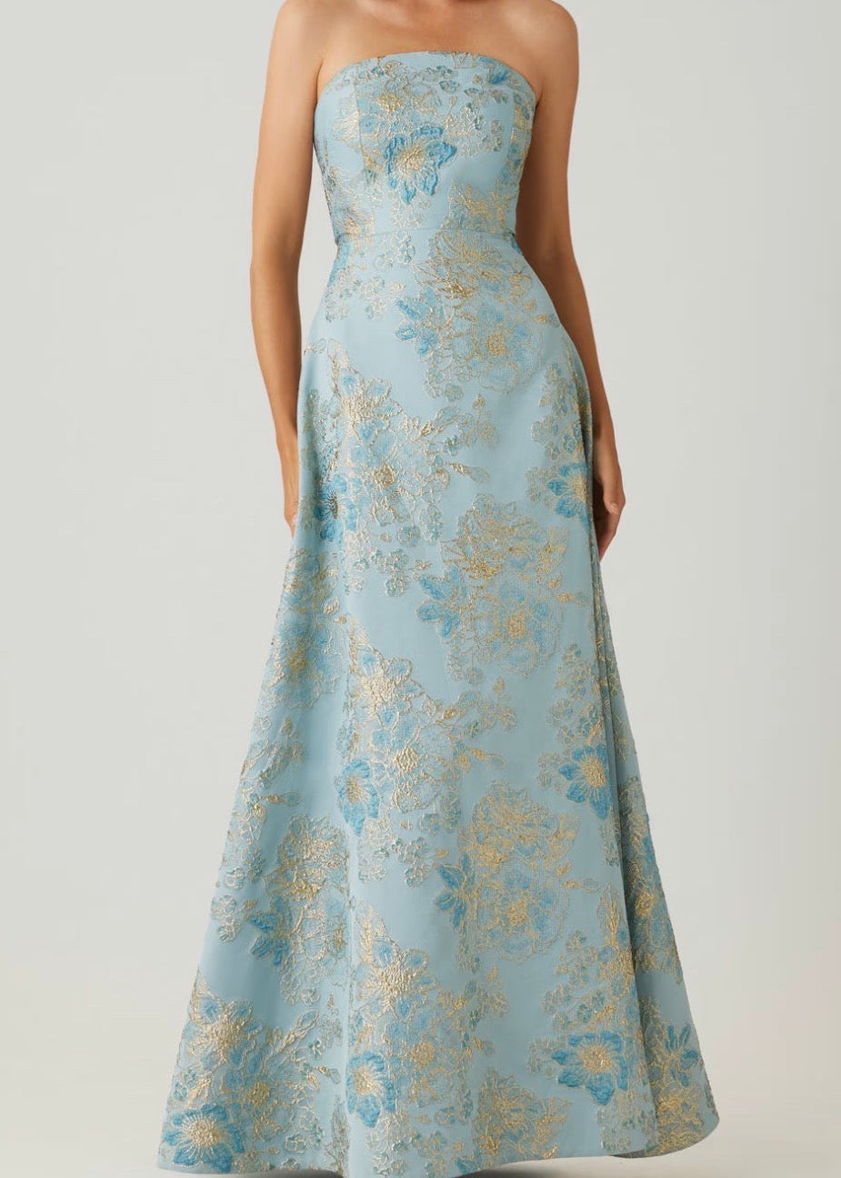 Sleeveless Metallic Multi Jacquard Gown