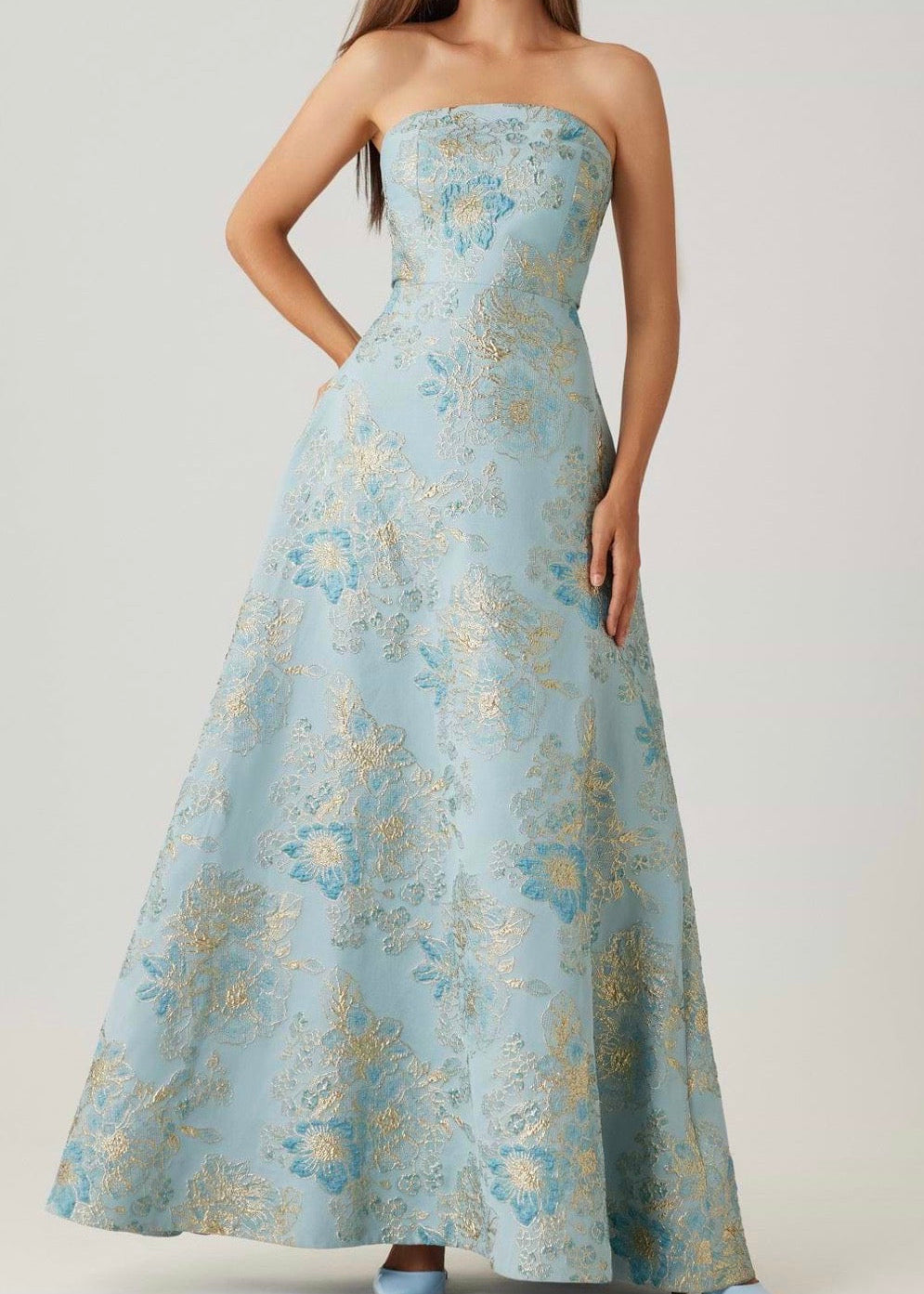 Sleeveless Metallic Multi Jacquard Gown