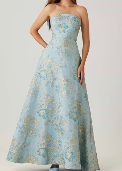 Sleeveless Metallic Multi Jacquard Gown