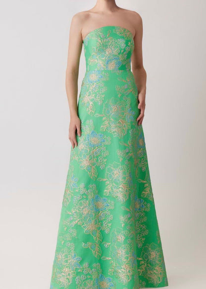 Sleeveless Metallic Multi Jacquard Gown