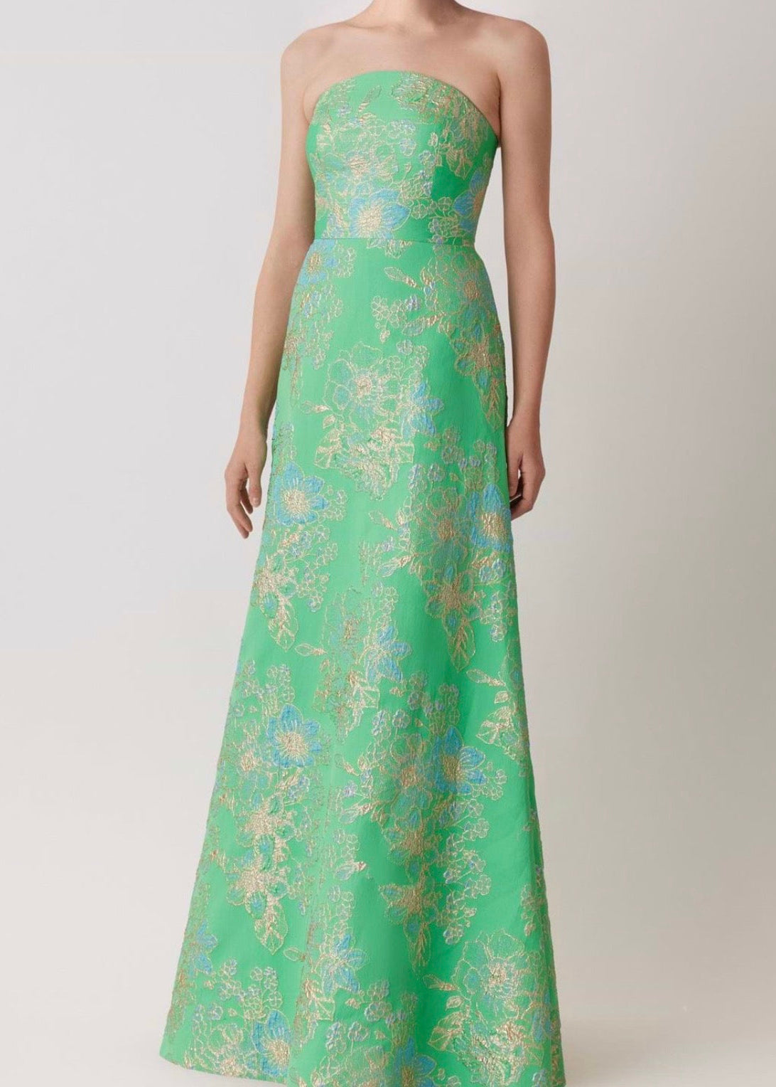 Sleeveless Metallic Multi Jacquard Gown