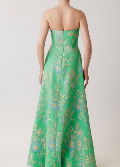 Sleeveless Metallic Multi Jacquard Gown