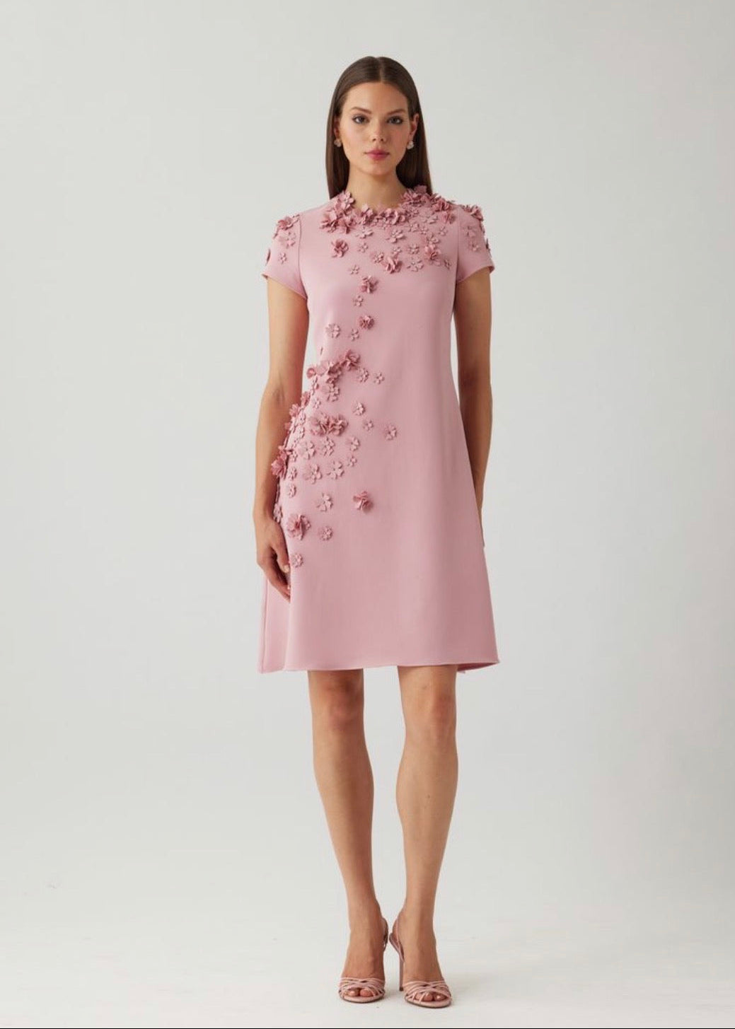 Crepe 3D Flower Cap Sleeve A-Line Dress