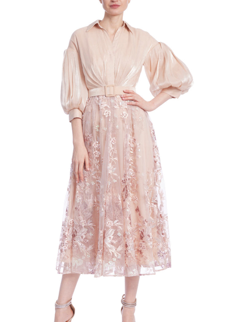 Chiffon Shirt Dress with Lace Skirt