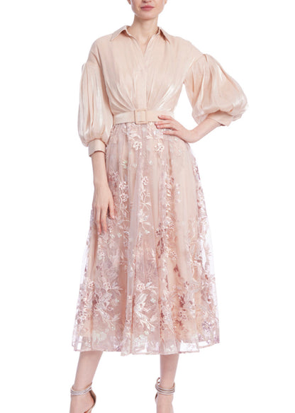 Chiffon Shirt Dress with Lace Skirt