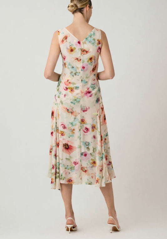 Chiffon Print Sleeveless Ruched Front Dress