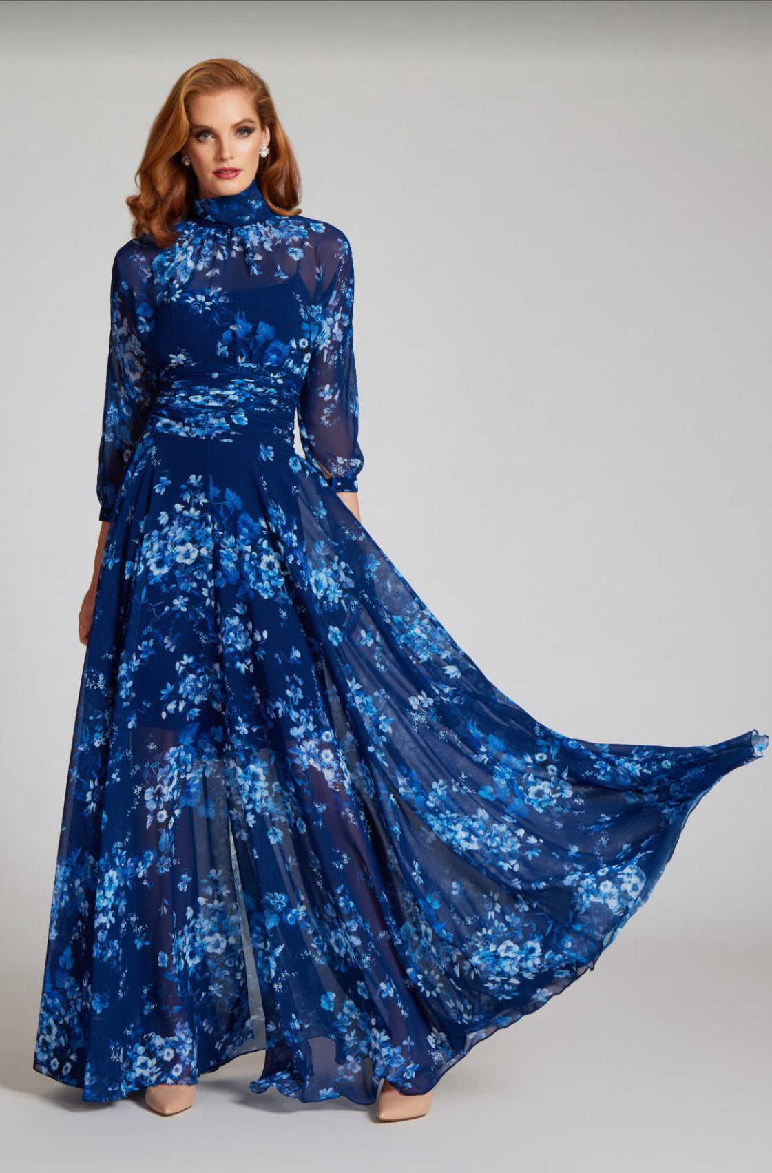 MOCK NECK ROUCHED WAIST CHIFFON
