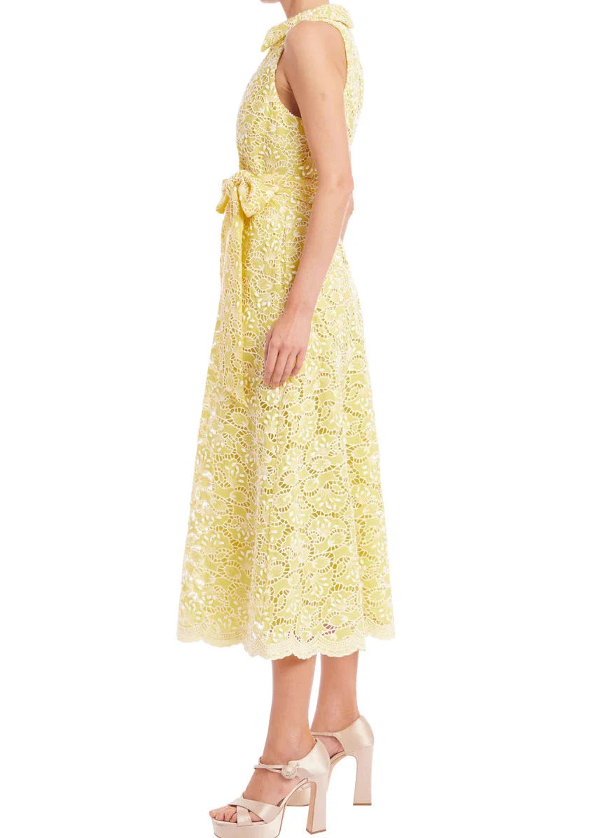 Sleeveless Eyelet Lace Belted Day Dress