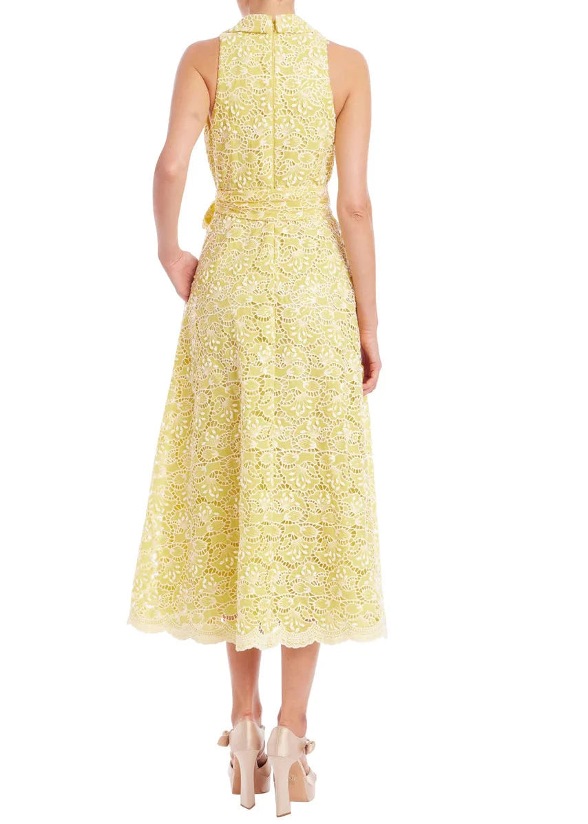 Sleeveless Eyelet Lace Belted Day Dress