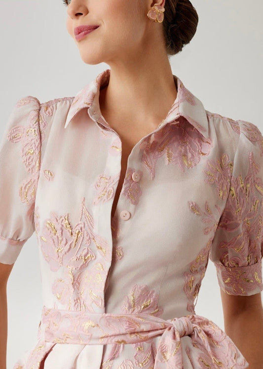 Metallic Jacquard Shirtwaist Gown
