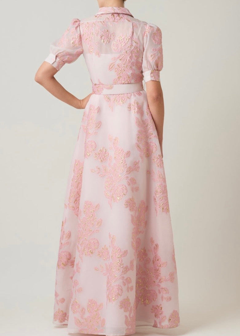 Metallic Jacquard Shirtwaist Gown
