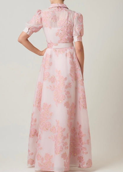 Metallic Jacquard Shirtwaist Gown