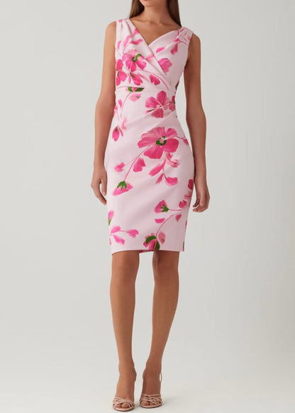 Stretch Mikado Ruched Floral Dress