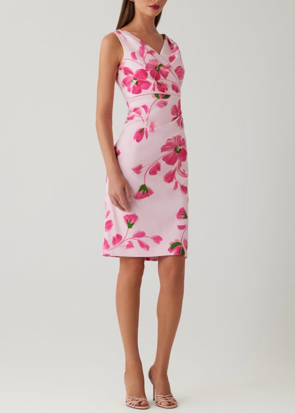 Stretch Mikado Ruched Floral Dress