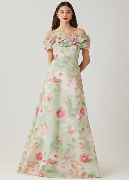 Taffeta Digital Print Scrunch Bodice Gown