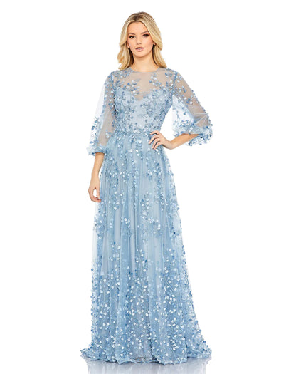 EMBROIDERED PUFF SLEEVE A-LINE GOWN