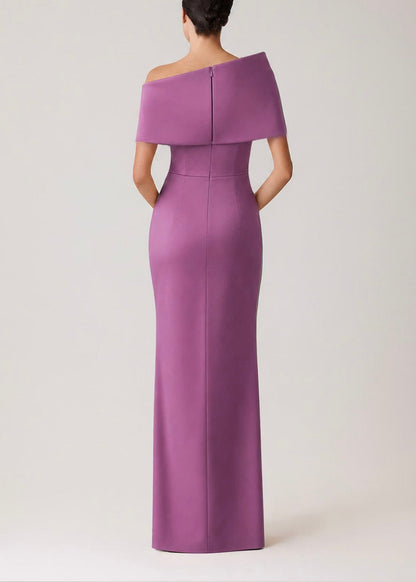 Stretch Mikado Asymmetrical Off Shoulder Cuff Gown