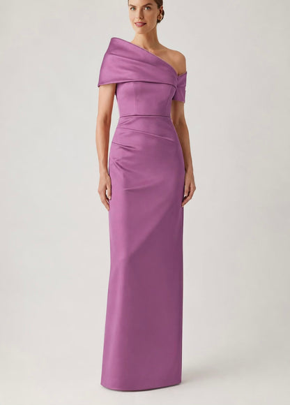 Stretch Mikado Asymmetrical Off Shoulder Cuff Gown