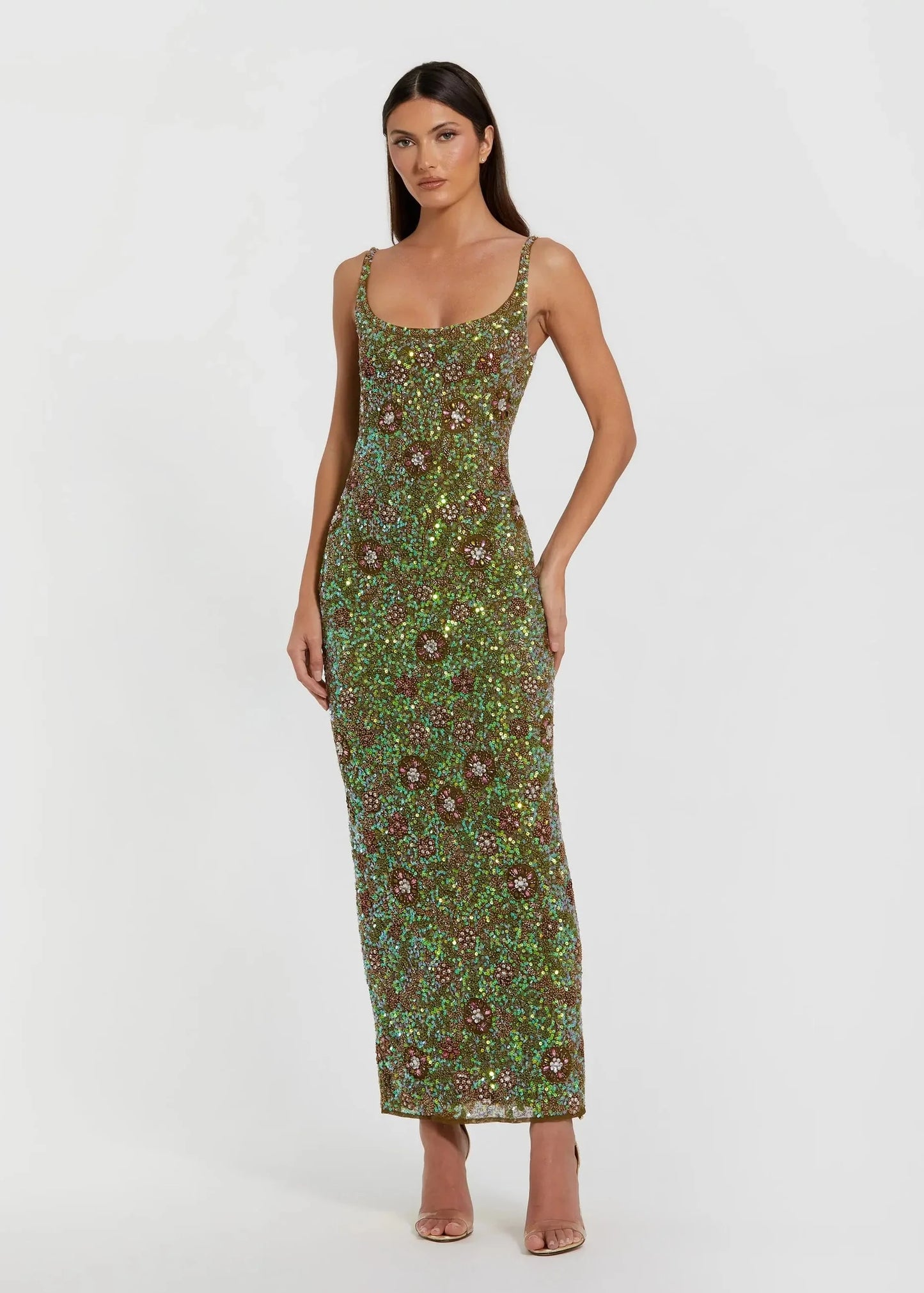 Sleeveless Hand Embellished Floral Maxi Dress