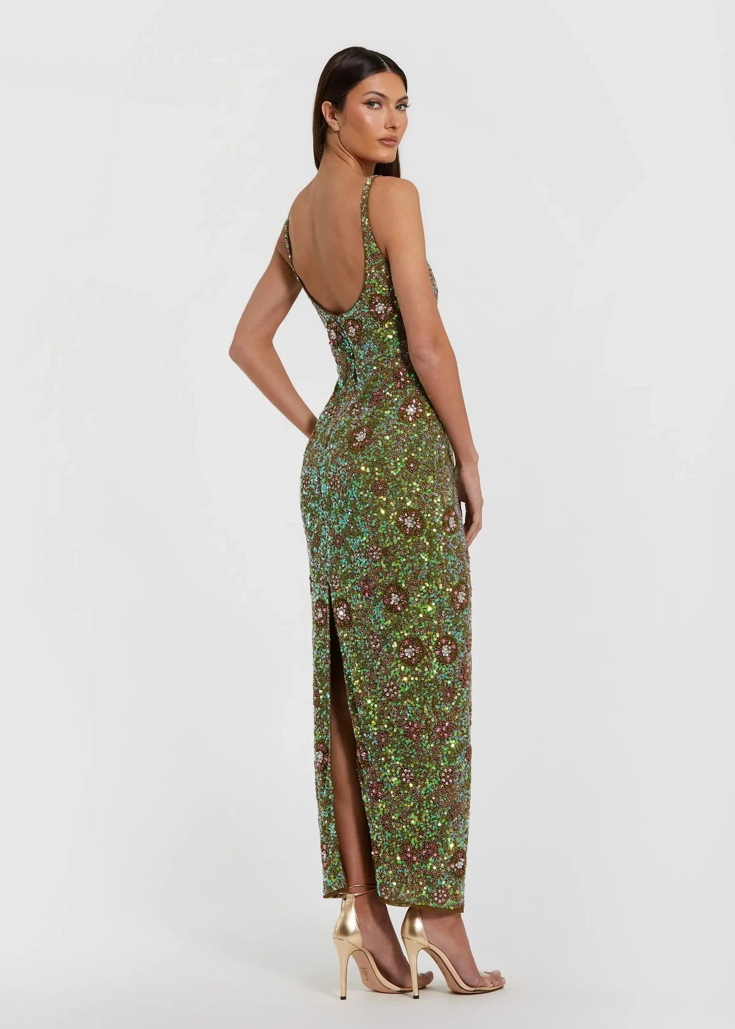 Sleeveless Hand Embellished Floral Maxi Dress