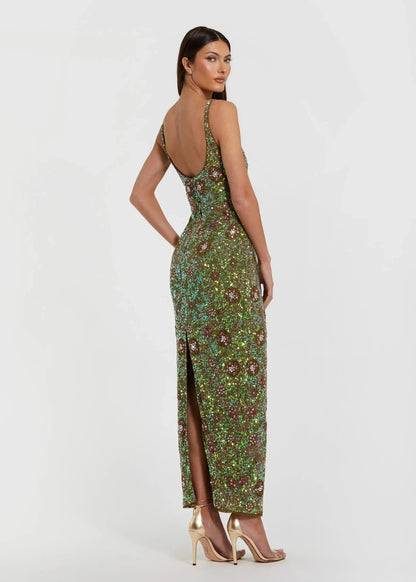 Sleeveless Hand Embellished Floral Maxi Dress