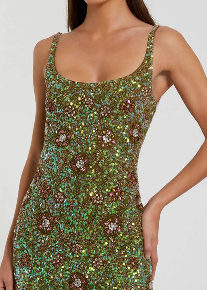 Sleeveless Hand Embellished Floral Maxi Dress