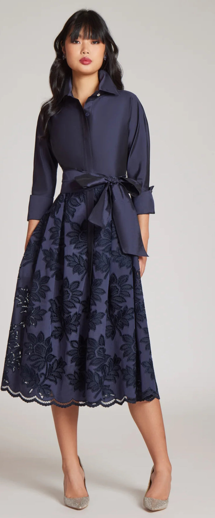 Taffeta Floral Eyelet Shirt Dress