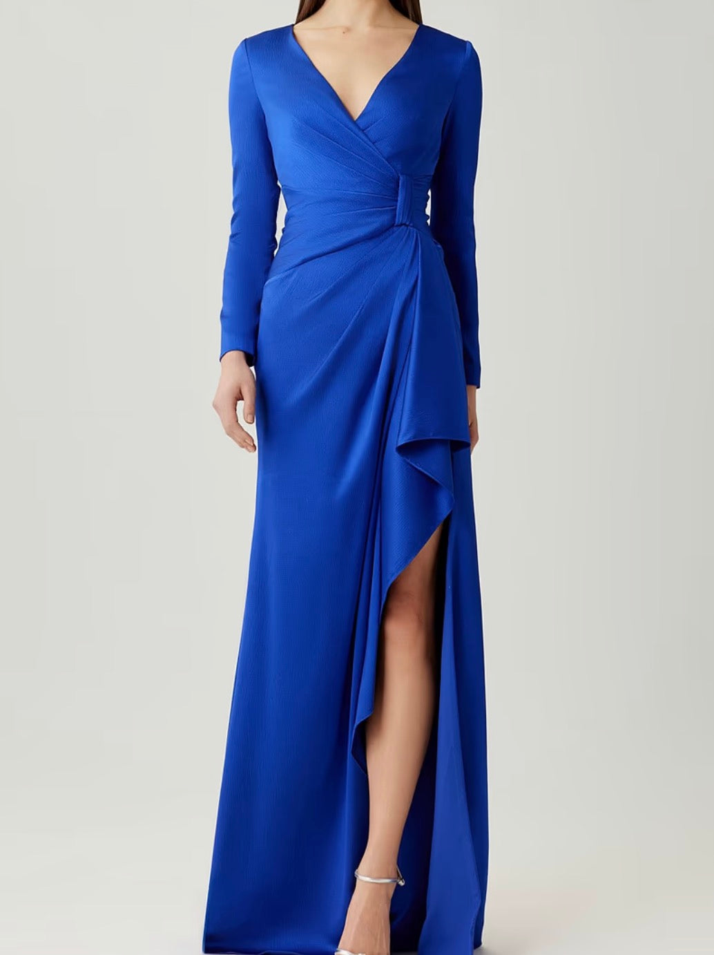 Pebble Satin Side Drape Formal Gown