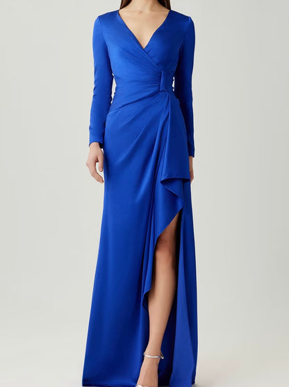 Pebble Satin Side Drape Formal Gown