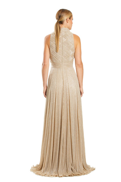 Sleeveless High Neck Woven Slit Gown