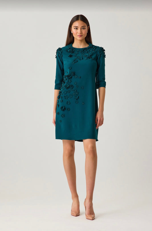 Crepe A Line Dress with Applique Florettes