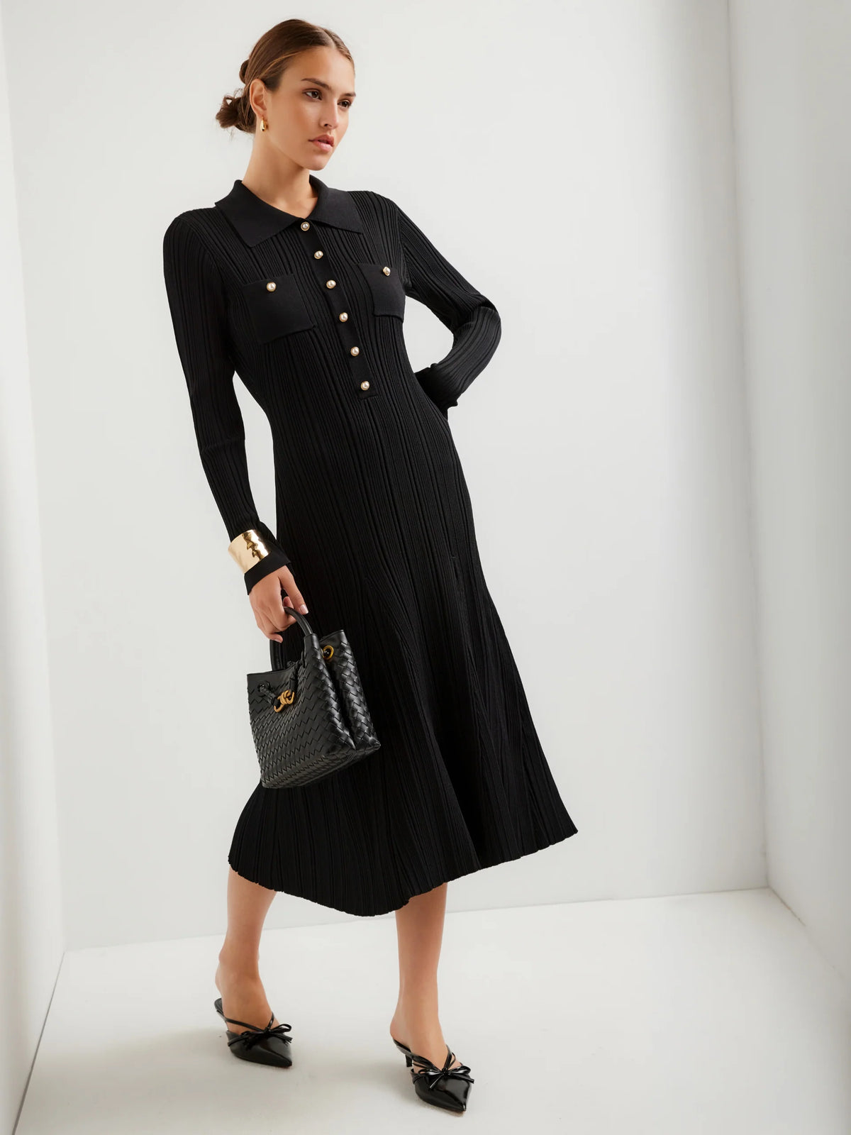 Ellie Ribbed Button-Up Sweater Dress