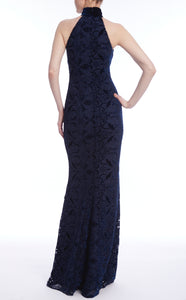 Velvet Lace Mock Neck Evening Gown