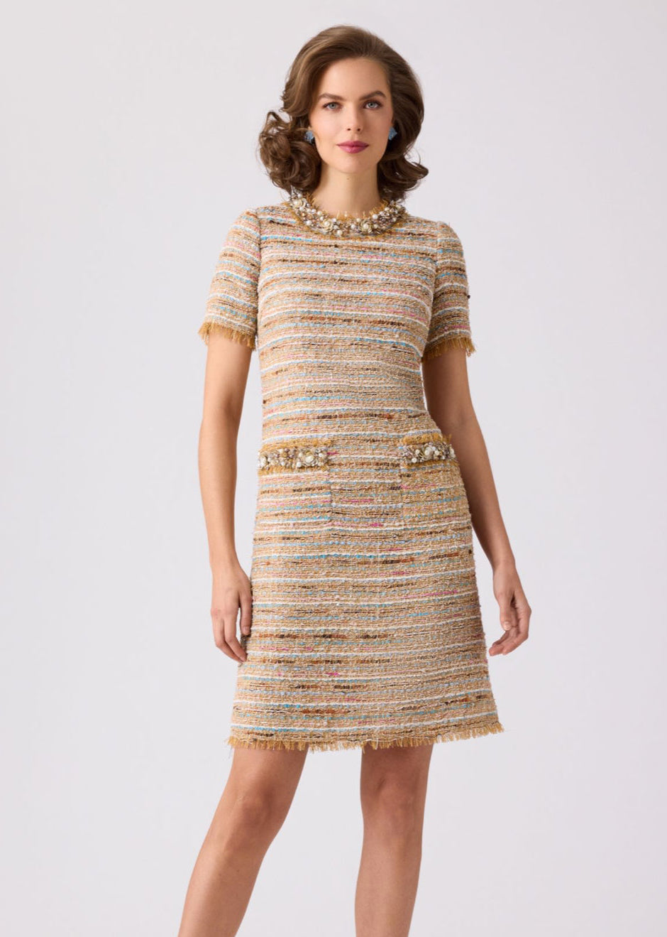 Boucle Fringe Trim Daytime Dress