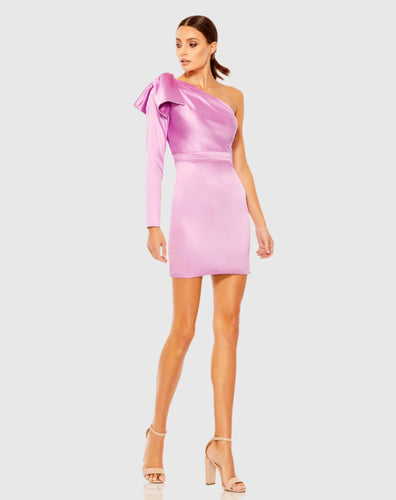 One Shoulder Long Sleeve Satin Mini Dress