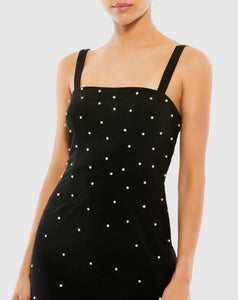 Sleeveless Rhinestone Encrusted Square Neck Mini Dress