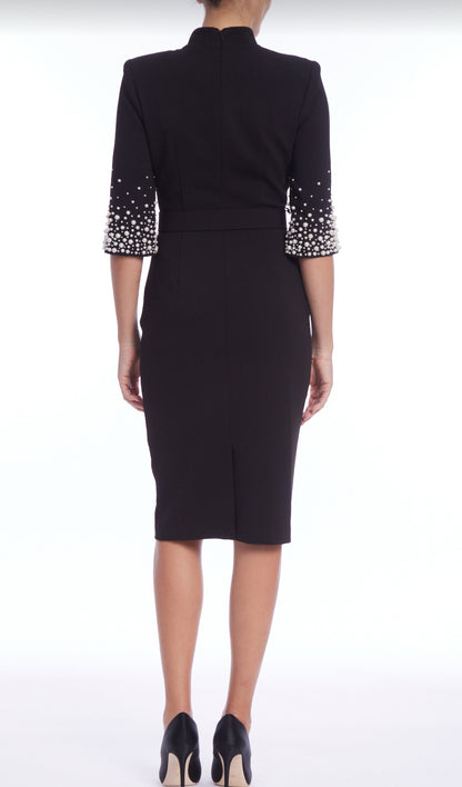 Black Cocktail Dress with Pearl Detailed Sleeve