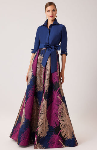 Taffeta Shirt Gown with Feather Pattern