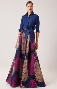 Taffeta Shirt Gown with Feather Pattern