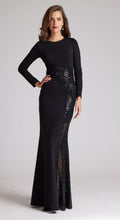 Load image into Gallery viewer, Crepe Long Sleeve with Sequin Lace Inset Gown